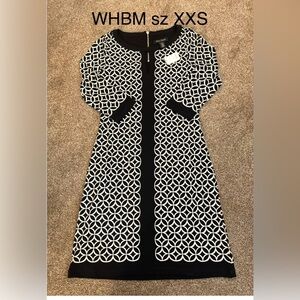 White House Black Market Black and White Patterned Dress size XXS 3/4 length
